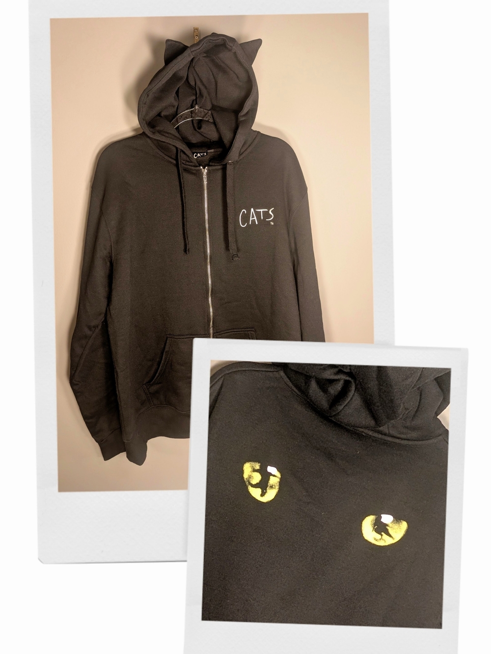 Official CATS Musical Black Zip-Up Hoodie with Cat Ear Hood, Iconic, 2XL